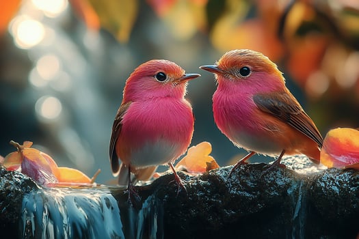 Tow Pink Robin love in beautiful background photo