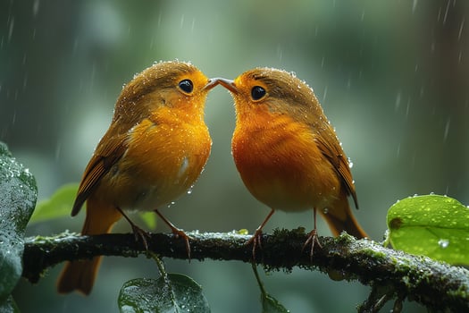 Tow European Robin love in the Brazil beautiful background photo
