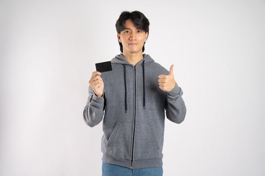 Portrait of asian man wearing hoodie posing on white background photo