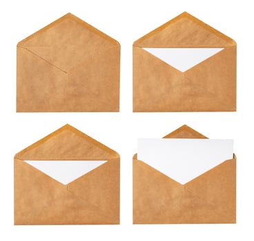 Brown craft envelope isolated on white background photo