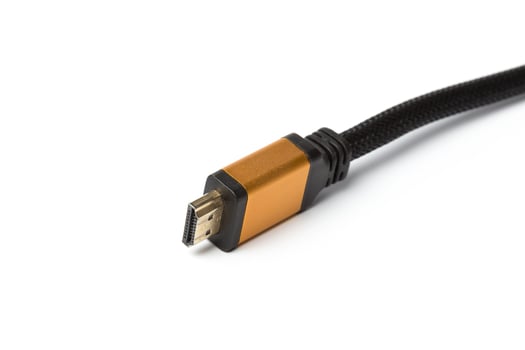close shot of HDMI cable isolated on white background photo