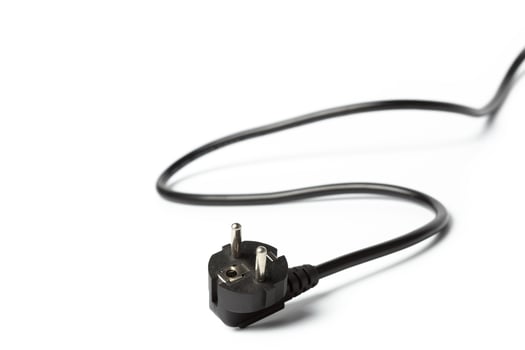 Black power cable with plug and socket isolated on white photo