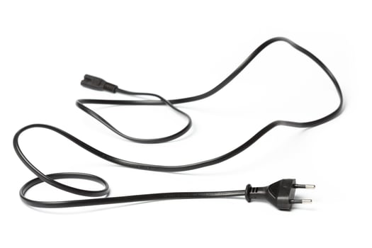 Black power cable with plug and socket isolated on white photo