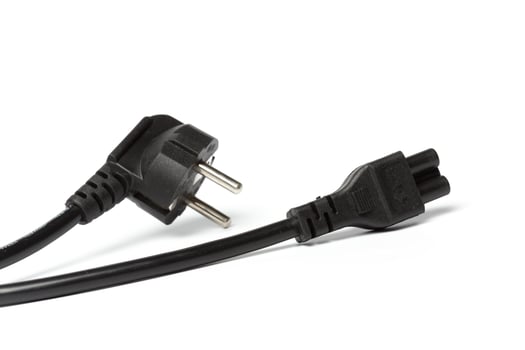 Black power cable with plug and socket isolated on white photo
