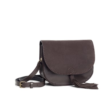 Leather female handbag isolated on white photo