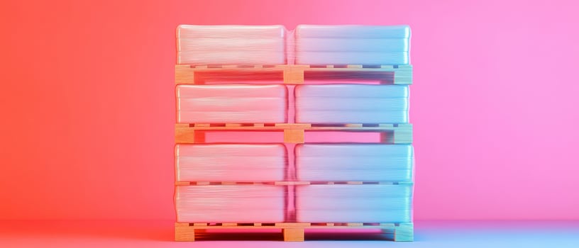 Pallets of goods being shrinkwrapped for shipment, industrial packaging process captured in a warehouse Industrial packaging, warehouse distribution photo