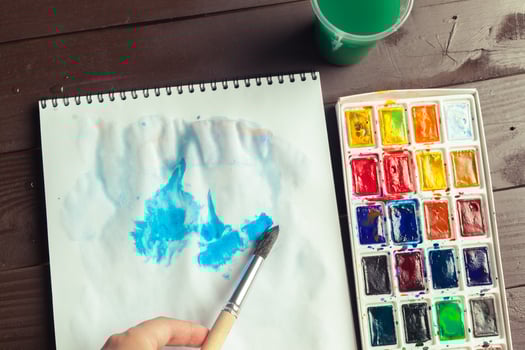 Set of watercolor paints and paintbrushes for painting photo