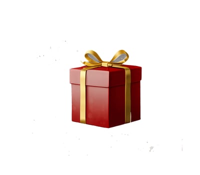 Red gift box with golden ribbon on white background. photo