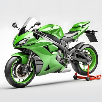 A Green Sport Bike Motorcycle Isolated on White Background, Side View photo