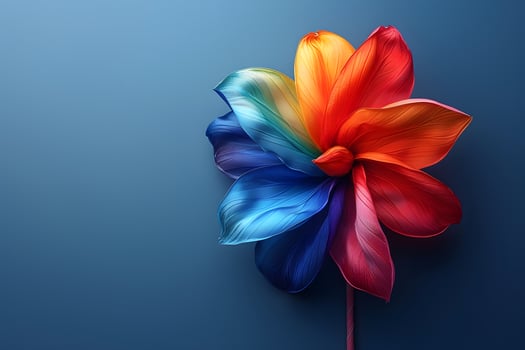 Colorful Pinwheel Flower Against Blue Background - Artful Design for Print, Poster, Card photo