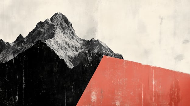 Mountain landscape with abstract geometric shapes during a serene morning light in a minimalist style photo