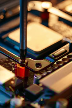 Computer part circuit board close up photo