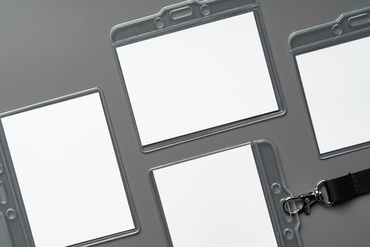 Blank badges on gray background copy space photo