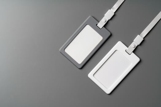 Blank badges on gray background copy space photo