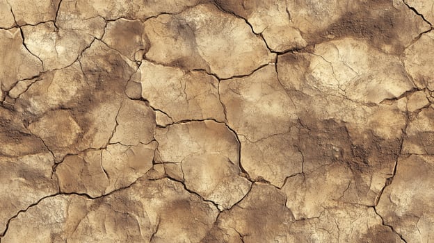 A cracked and broken surface with a lot of dirt and debris. The image has a rough and rugged appearance. photo