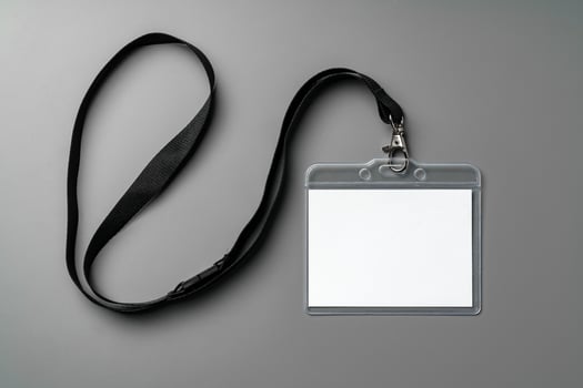 Blank nametag on gray background copy space photo