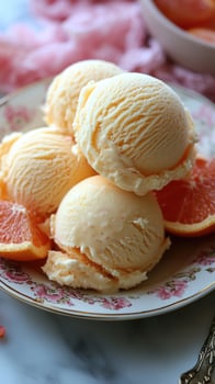 Delicious scoops of creamy orange ice cream photo