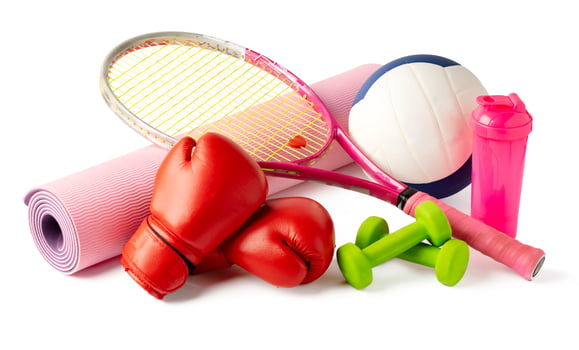 Assorted sports equipment isolated on white background photo