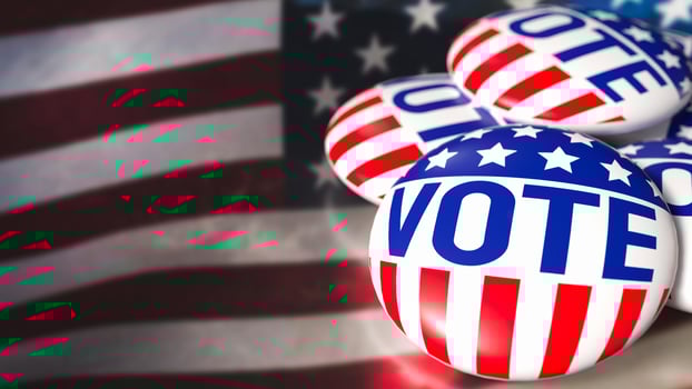 The brooch vote on USA flag for U.S. presidential election concept 3d rendering. photo