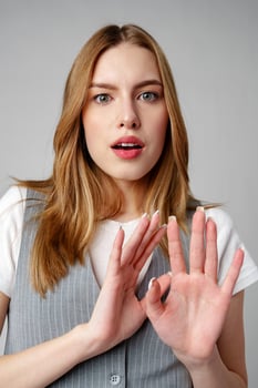 Young woman in a state of shock or surprise photo