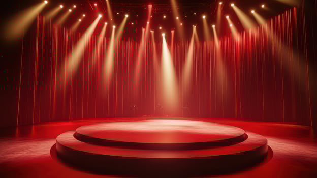 Stage with red curtain and spotlight photo