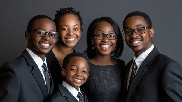 A family of four people in suits and ties photo