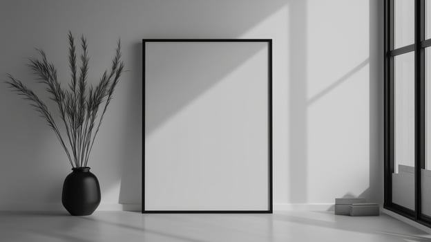 Vertical frame for mockup. room interior with mock up photo frame.
