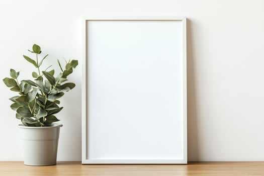Vertical frame for mockup. room interior with mock up photo frame.