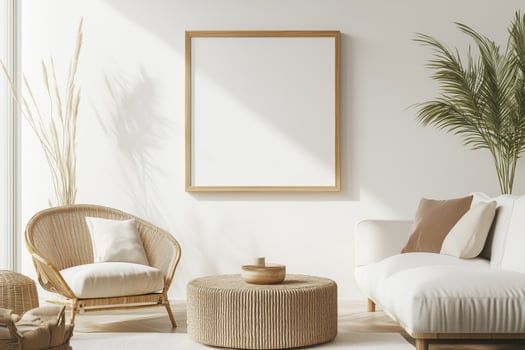 Vertical frame for mockup. room interior with mock up photo frame.