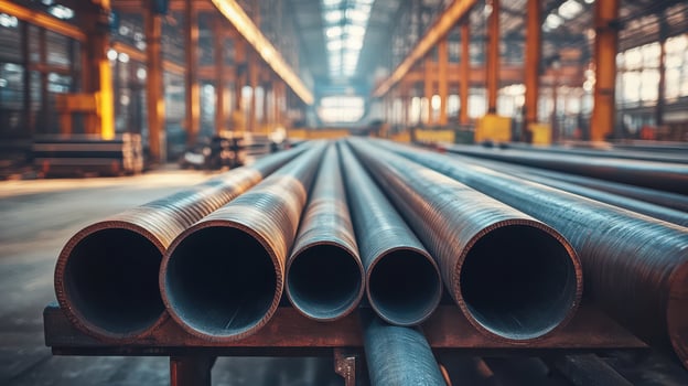 Steel pipes in a factory photo