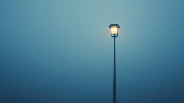 A street light is lit up in the dark photo
