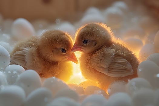 Newborn Chicks Illuminated Among Eggshells - Perfect for Spring Designs, Easter Cards, and Farm Decor photo