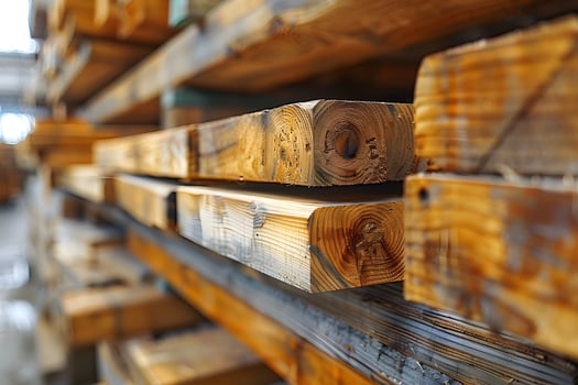 Stack of Wooden Planks in a Lumber Yard - Industrial Timber Work, Construction Material Supply photo