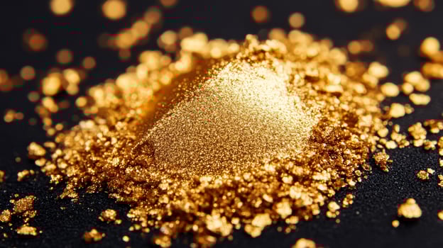Glittering gold and amber highlighter cream with flecks of red and copper shining on a matte chocolate background photo