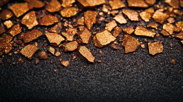 Metallic bronze eyeshadow spread in fine grains with varying shades of copper and gold textured against a dark surface photo