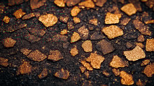 Metallic bronze eyeshadow spread in fine grains with varying shades of copper and gold textured against a dark surface photo