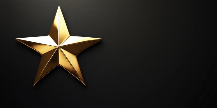 Golden star on black background 3d render photo
