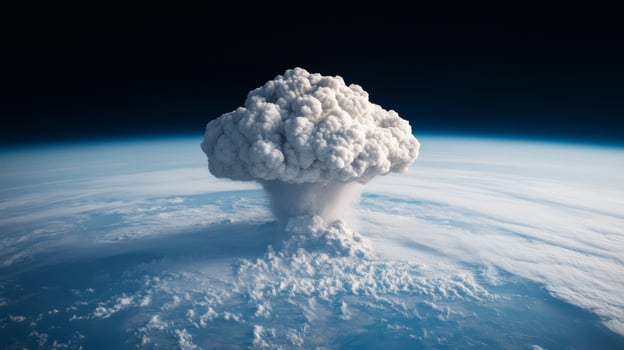 Thick smoke cloud from a volcanic eruption spreading across a vast region of the Earth from a space perspective photo