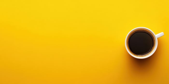 Coffee cup on yellow background photo
