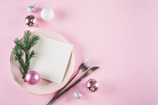 Mockup Table Setting Holiday Christmas Festive Pink Background photo