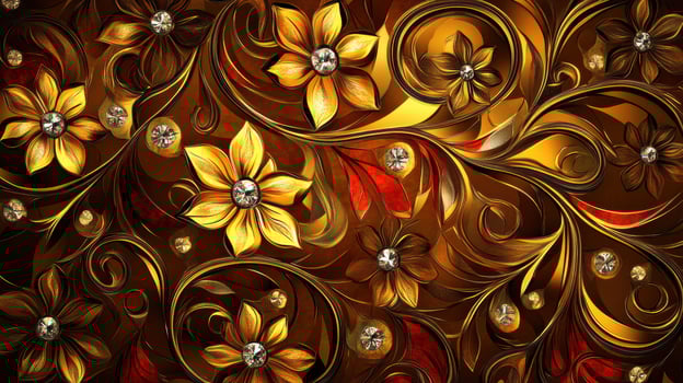 A beautiful floral design with gold and red flowers photo
