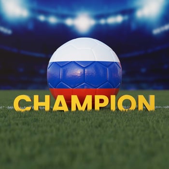 Flag of Russia On Soccer Ball With CHAMPION Text photo