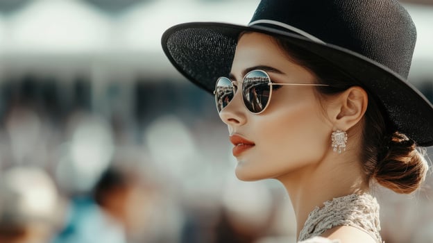A woman wearing a hat and sunglasses photo