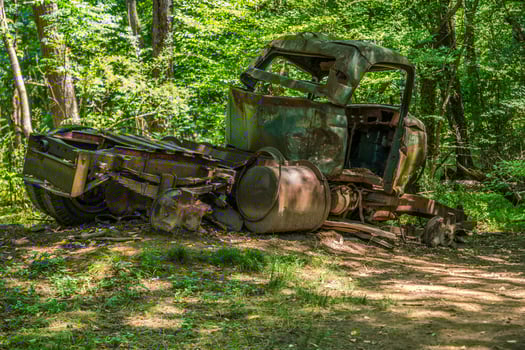 Abandoned truck in the woods photo