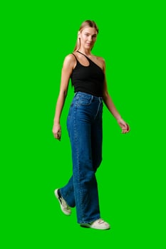 Blonde Woman in Black Tank Top Posing for Picture photo