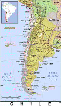 Chile map with all the major cities and major roads photo