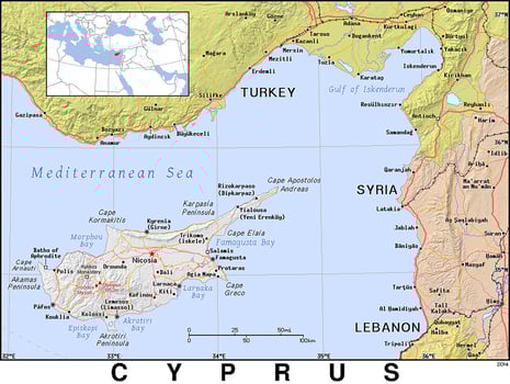 Cyprus map with the capital and major cities photo