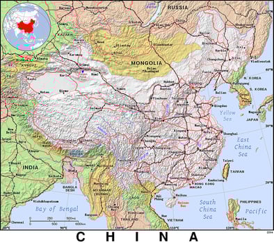 China map with major cities and major rivers photo