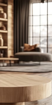 Modern living room interior with natural light and stylish furniture photo