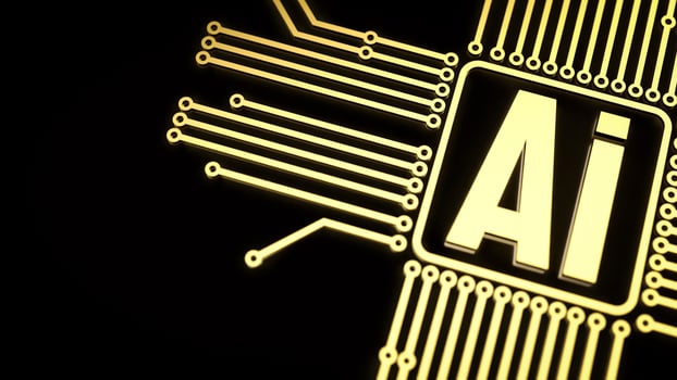 The gold ai text and electric logic on black background for technology concept 3d rendering. photo